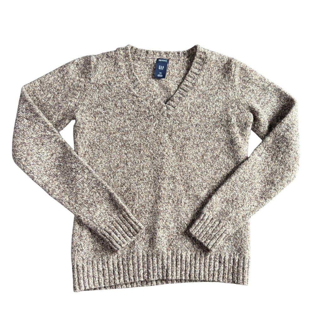 GAP Women XS Brown Marled Wool Mohair‎ Blend V-Neck Sweater Gapstretch RN54023